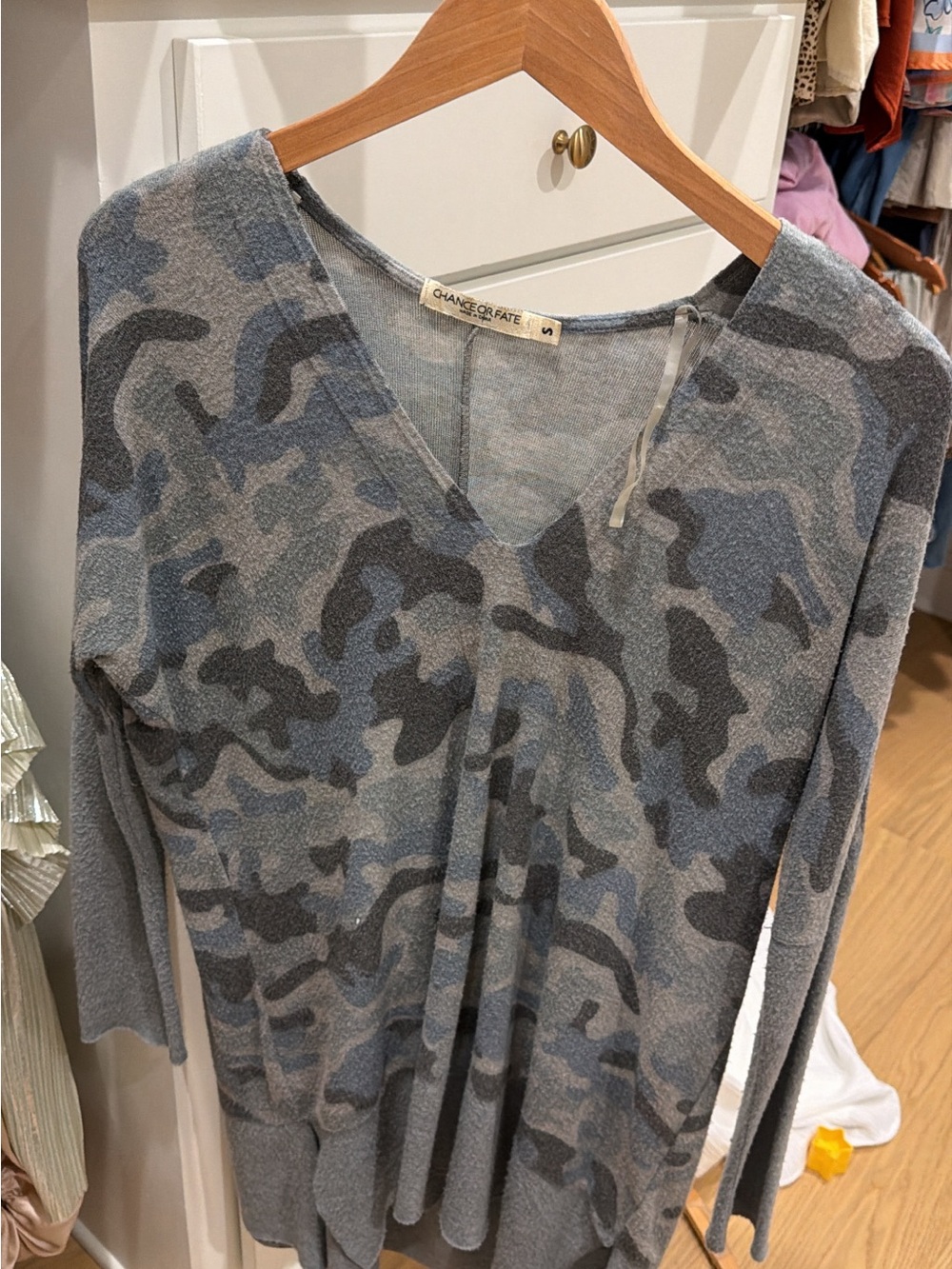 Chambray Blue Camo V-Neck Sweater tunic